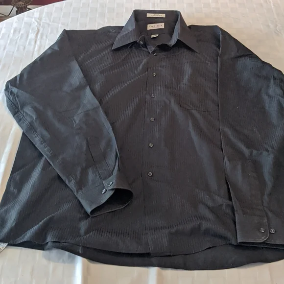 van heusen satin stripe dress shirt Van Heusen Satin Stripe Black Dress Shirt 18 36/37